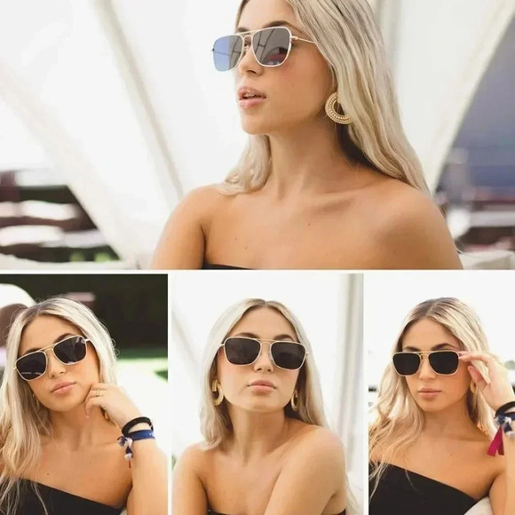 Unisex Black Lenses and Delicate Gold Frame Polarized Aviator Sunglasses - NWOT - Picture 2 of 14